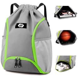 Keyck Turnbeutel Sportbeutel mit Kordelzug, Rucksack Sport mit Ballfach & Schuhfach und Wasserdichter Tasche, Große Sporttasche Schwimmbeutel Sportrucksack Gymsack für Herren Damen Jugend, Grau von Keyck