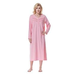 Keyocean Baumwollstrick-Frauen-Nachthemden, weiches bequemes leichtes langes Ärmel-Damen-Schlafkleid, Medium Pink, 42 von Keyocean