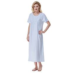 Keyocean Damen-Nachthemd, 100 % Baumwolle, weich, bequem, leicht, kurzärmelig - Blau - X-Large von Keyocean