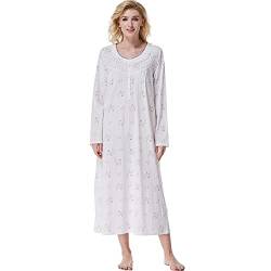 Keyocean Damen-Nachthemd, 100 % Baumwolle, weich, warm, leicht, lange Ärmel, Lounge-Wear - Violett - Large von Keyocean