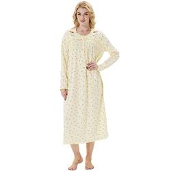 Keyocean Damen Nachthemd, weich 100% Baumwolle Bequeme leichte Lange Ärmel Damen Nachthemd Nachtwäsche, Hellgelb, XX-Large von Keyocean