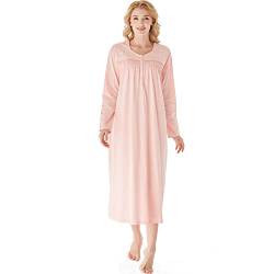 Keyocean Damen Nachthemd, weich 100% Baumwolle Bequeme leichte Lange Ärmel Damen Nachthemd Nachtwäsche, Lachs, X-Large von Keyocean