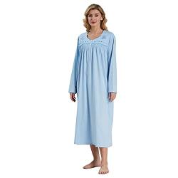 Keyocean Damen Nachthemd, weich 100% Baumwolle Bequeme leichte Lange Ärmel Damen Nachthemd Nachtwäsche, Mittelblau, XX-Large von Keyocean