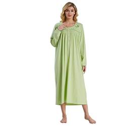 Keyocean Damen Nachthemd, weich 100% Baumwolle Bequeme leichte Lange Ärmel Damen Nachthemd Nachtwäsche, Mittelgrün, Groß von Keyocean