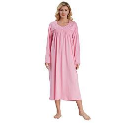 Keyocean Damen Nachthemd, weich 100% Baumwolle Bequeme leichte Lange Ärmel Damen Nachthemd Nachtwäsche, Mittelrosa, X-Large von Keyocean