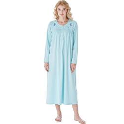 Keyocean Damen Nachthemd, weich 100% Baumwolle Bequeme leichte Lange Ärmel Damen Nachthemd Nachtwäsche, Türkis, XX-Large von Keyocean