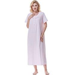 Keyocean Damen-Nachthemden, weich, 100 % Baumwolle, kurze Ärmel, bequem, Damen-Nachthemd, Helles Pink, XX-Large von Keyocean