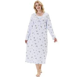 Keyocean Damen Nachthemden, weiche 100% Baumwolle, leicht, bequem, langärmelig, Damen-Nachthemden, Jasmin Floral auf Hellblau, XL von Keyocean