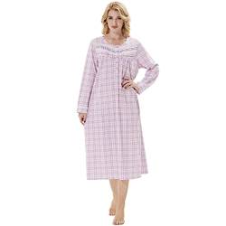 Keyocean Damen Nachthemden, weiche 100% Baumwolle, leicht, bequem, langärmelig, Damen-Nachthemden, Lila Plaid, L von Keyocean