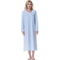 Keyocean Damen nightgowns für alle cotton soft langen ärmeln lange nachtnachtwäsche groß hellblau von Keyocean