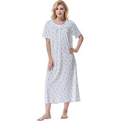 Keyocean Frauen Nachthemden, weiche 100% Baumwolle kurze Ärmel Comfy Damen Nachthemd, Blau floral, X-Large von Keyocean