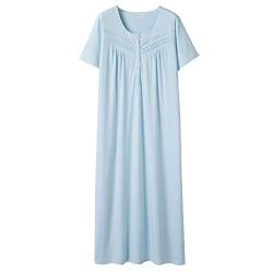 Keyocean Nachthemd Damen, weiche Baumwolle Bequeme leichte Kurze Ärmel Damen Schlafkleid, Blau, Größe L von Keyocean