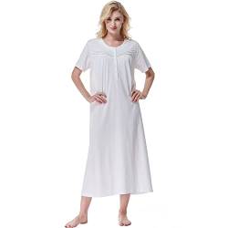 Keyocean Nachthemd Damen, weiche Baumwolle Bequeme leichte Kurze Ärmel Damen Schlafkleid, Crème, X-Large von Keyocean