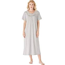 Keyocean Nachthemd Damen, weiche Baumwolle Bequeme leichte Kurze Ärmel Damen Schlafkleid, Hellgrau,Medium von Keyocean