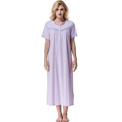 Keyocean Nachthemd Damen, weiche Baumwolle Bequeme leichte Kurze Ärmel Damen Schlafkleid, Lila, Mittel von Keyocean