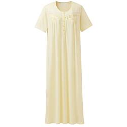 Keyocean Nachthemd Damen, weiche Baumwolle Bequeme leichte Kurze Ärmel Damen Schlafkleid, hellgelb, Medium von Keyocean