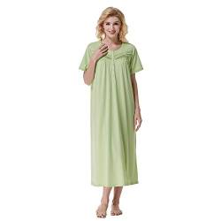 Keyocean Nachthemd Damen, weiche Baumwolle Bequeme leichte Kurze Ärmel Damen Schlafkleid, mittelgrün, Medium von Keyocean