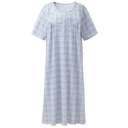 Keyocean Nachthemden aus Baumwolle für Damen, weiche Bequeme leichte Kurze Ärmel Sommer Damen Nachthemd, Blau kariert, Groß von Keyocean