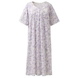 Keyocean Nachthemden aus Baumwolle für Damen, weiche Bequeme leichte Kurze Ärmel Sommer Damen Nachthemd, Blaue Blume, XX-Large von Keyocean