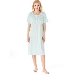 Keyocean Nachthemden aus Baumwolle für Damen, weiche Bequeme leichte Kurze Ärmel Sommer Damen Nachthemd, Lichtgrün, X-Large von Keyocean