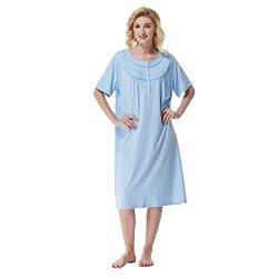 Keyocean Nachthemden aus Baumwolle für Damen, weiche Bequeme leichte Kurze Ärmel Sommer Damen Nachthemd, Mittelblau, Mittel von Keyocean