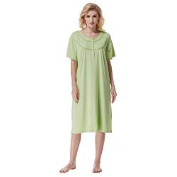 Keyocean Nachthemden aus Baumwolle für Damen, weiche Bequeme leichte Kurze Ärmel Sommer Damen Nachthemd, Mittelgrün, XX-Large von Keyocean