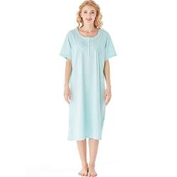 Keyocean Nachthemden aus Baumwolle für Damen, weiche Bequeme leichte Kurze Ärmel Sommer Damen Nachthemd, Türkis, Groß von Keyocean
