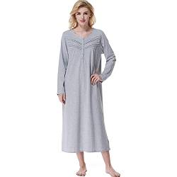 Keyocean Nachthemden für Damen, weiche 100% Baumwolle, gestrickt, bequem, langärmelig, Damen-Nachtwäsche für Mutter, Hellblau, L von Keyocean