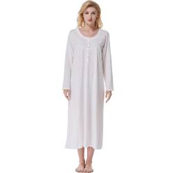 Keyocean Nachthemden für Frauen, weiche 100% Baumwoll-Strick-Nachthemden, Bequeme langärmelige Damen-Nachtwäsche Kleid für Mama, Rosa, XXL von Keyocean