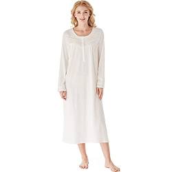 Keyocean Nachthemden für Frauen, weiche 100% Baumwoll-Strick-Nachthemden, bequeme langärmelige Damen-Nachtwäsche Kleid für Mama, Cream, X-Large von Keyocean