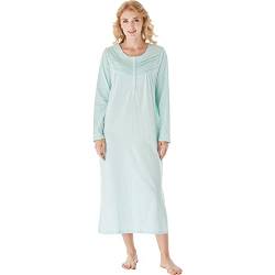 Keyocean Nachthemden für Frauen, weiche 100% Baumwoll-Strick-Nachthemden, bequeme langärmelige Damen-Nachtwäsche Kleid für Mama, Hellgrün, S von Keyocean