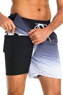 Kfnire Badehose Herren Badehosen mit Kompression Boxershorts Liner 2-in-1 Badehose Männer Atmungsaktiv Wasserabweisend Schnell Trocknend Badeshorts für Herren Schwimmhose mit Reißverschlusstasche von Kfnire