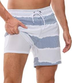 Kfnire Badehose Herren Badehosen mit Kompression Boxershorts Liner 2-in-1 Badehose Männer Atmungsaktiv Wasserabweisend Schnell Trocknend Badeshorts für Herren Schwimmhose mit Reißverschlusstasche von Kfnire