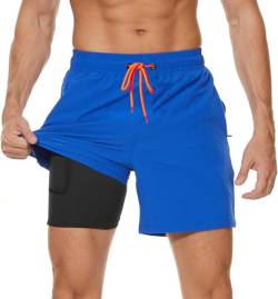 Kfnire Badehose Herren Badehosen mit Kompression Boxershorts Liner 2-in-1 Badehose Männer Atmungsaktiv Wasserabweisend Schnell Trocknend Badeshorts für Herren Schwimmhose mit Reißverschlusstasche von Kfnire