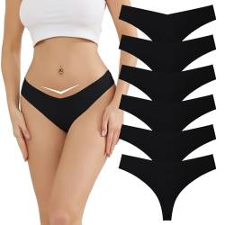 Kfnire String Tanga Damen Unterhosen Slips Nahtlose Unsichtbare V-Taille Atmungsaktiv Unterwäsche Frauen, 6er-Pack Niedriger Taille String Tangas für Damen von Kfnire