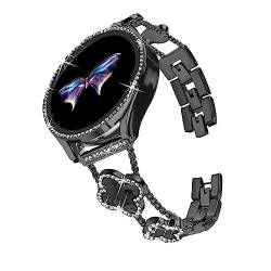 Khxriypha Bling Diamant Metallband mit Hülle Kompatibel mit Samsung Galaxy Watch 6 40mm/44mm 20mm mit Glitzer Displayschutzfolie Hülle Schwarz Edelstahl Metall Armband Armband Armband für Frauen von Khxriypha
