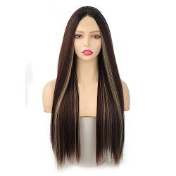Damen-Perücke mit langem, glattem Haar, Kopfbedeckung, langes lockiges Haar, Farbverlauf, atmungsaktiv, rosafarbenes Innennetz Modedekoration (Color : 1, Size : 1) von KiHene