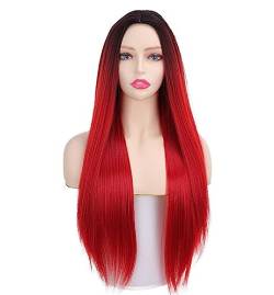 Damen-Perücke mit langem, glattem Haar, Kopfbedeckung, langes lockiges Haar, Farbverlauf, atmungsaktiv, rosafarbenes Innennetz Modedekoration (Color : 6, Size : 1) von KiHene