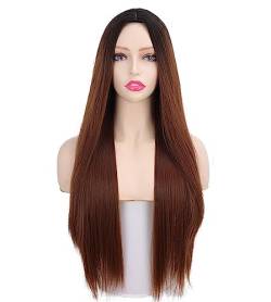 Damen-Perücke mit langem, glattem Haar, Kopfbedeckung, langes lockiges Haar, Farbverlauf, atmungsaktiv, rosafarbenes Innennetz Modedekoration (Color : 9, Size : 1) von KiHene