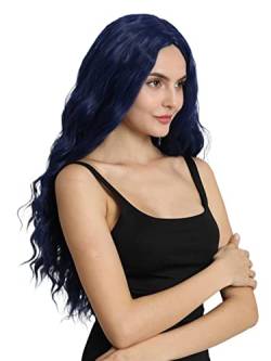 Damenperücke, modisch, langes lockiges Haar, Kopfbedeckung, Hochtemperatur-Seide, blau, atmungsaktives Innennetz, 60 cm Modedekoration von KiHene