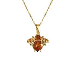 Kiara Jewellery- Bienenanhänger Halskette - Vergoldetes 925er Sterling Silber - Mit Cognac Braun Baltischen Bernstein – Auf 46 cm langer Italienische Silberkette von Kiara Jewellery