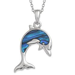 Kiara Jewellery Halskette mit Delfin-Anhänger, mit natürlicher bläulicher Paua-Abalone-Muschel, an 45,7 cm langer Kette, anlaufgeschützt von Kiara Jewellery