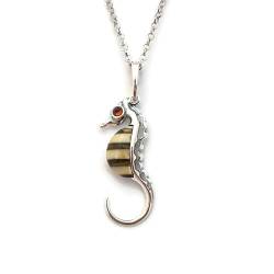 Kiara Jewellery Sealife 925 Sterling Silver Seahorse - Seepferd Pendant Necklace Inlaid With Striped Mixed Baltic Amber on 18" Sterling Silver Chain. von Kiara Jewellery