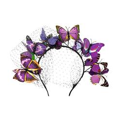Kichvoe 1stk Schmetterlings-stirnband Schmetterlinge Haarschmuck Kopfbedeckung Flapper-fascinator Aus Den 1920er Jahren Fascinator-mütze Für Damen Plastik Maske Violett Flügel Braut von Kichvoe