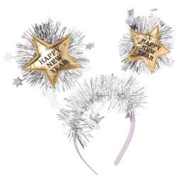 Kichvoe Frohes Neues Jahr-Stirnband Mit Stern-Boppers Lametta-Stirnband Tiara 2024 Silvester Haarreifen Kopfschmuck Haarschmuck Weihnachtsparty-Geschenk von Kichvoe