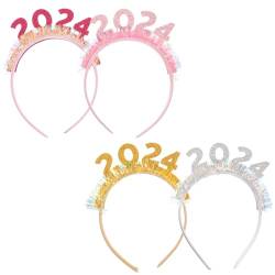 Kichvoe Silvester-Stirnband 4 Stück Frohes Neues Jahr Party-Stirnbänder Frohes Neues Jahr-Stirnband Tiara Pailletten-Lametta-Stirnband Für Neujahrsparty-Dekorationszubehör von Kichvoe