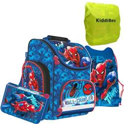 KiddiBex Spiderman Schulranzen Set 4-tlg. - Schultasche Jungen 1. Klasse - Grundschule Ranzen - Ergonomischer Schulrucksack von KiddiBex