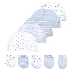 Kiddiezoom Baby-Body, Hose, Kleinkinder-Einteiler, Bekleidungs-Sets für Jungen und Mädchen aus Baumwolle, Mützen, Kratzfäustlinge Gr. 0-6 Monate, 10er-Pack Kappe und Kratzfäustlinge_4 von Kiddiezoom