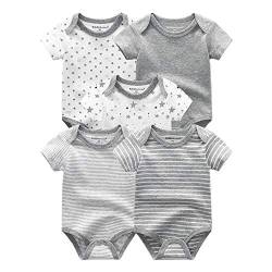 Kiddiezoom Baby-Body, Hose, Kleinkinder-Einteiler, Bekleidungs-Sets für Jungen und Mädchen aus Baumwolle, Mützen, Kratzfäustlinge Gr. 50, 5er-Pack Bodysuits Grey Heather von Kiddiezoom