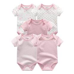 Kiddiezoom Baby-Body, Hose, Kleinkinder-Einteiler, Bekleidungs-Sets für Jungen und Mädchen aus Baumwolle, Mützen, Kratzfäustlinge Gr. 56, 5er-Pack süße rosa Bodys von Kiddiezoom